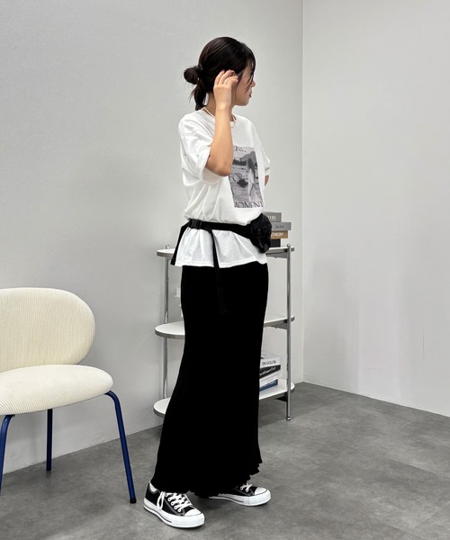 ISOOK（アイスー）の「【ISOOK / アイスー】ランダムプリーツナロースカート / ロングスカート ウエストゴム 無地 ドット 花柄 フラワー柄 Iラインスカート ZOZOTOWN限定（スカート・レディース・ブラック/ブラック系その他/ドット・FREE）」の10枚目の写真