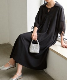シフォン切替フレアタックロングワンピース