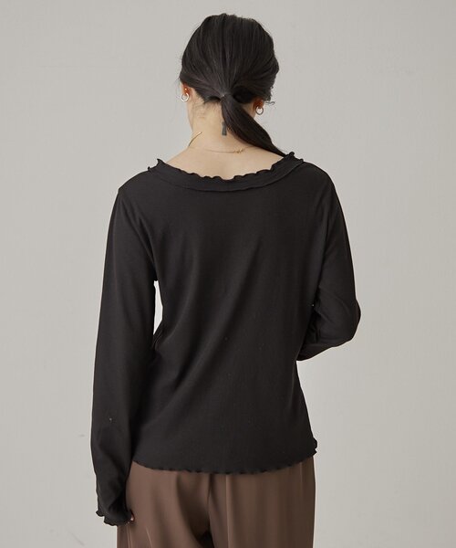 Omekashi(オメカシ)の「【ボーダー・無地/リバイバル】マルチボーダー/フリルリブカーディガン(Tシャツ/カットソー・レディース・グレー系その他/アイボリー/ブラック/グレー系その他2・FREE)」の10枚目の写真