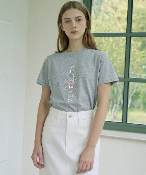 VLETI(ブレッティ)の「Signature Logo Cotton T-shirt (gray)(Tシャツ/カットソー・レディース・グレー・FREE)」の1枚目の写真