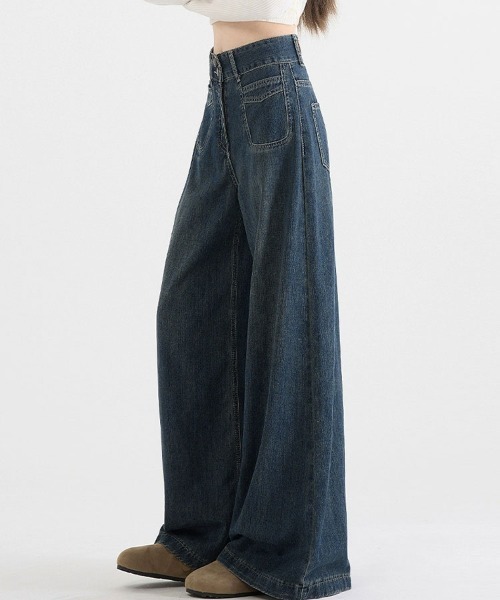 Flugge(フラッジー)の「フレアワイドデニム(デニムパンツ・レディース・ブルー・LARGE)」の1枚目の写真