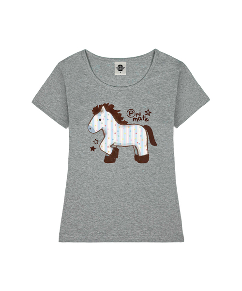 PRIMATE（プライメイト）の「BLUE PONY レディース Uネックスリムフィット半袖Tシャツ 6 COLORS（Tシャツ/カットソー・レディース・ネイビー/ホワイト/ミント/ブラック/ピンク/ミックスグレー・MEDIUM/SMALL）」の3枚目の写真