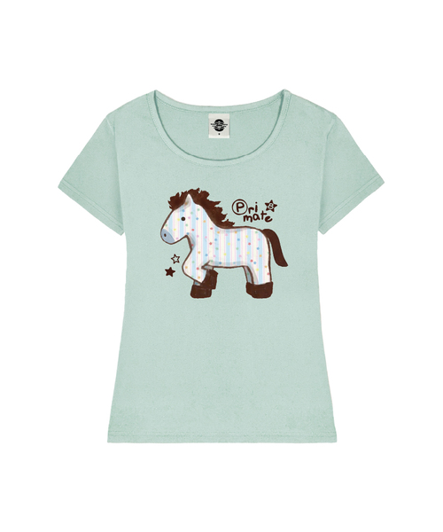 PRIMATE（プライメイト）の「BLUE PONY レディース Uネックスリムフィット半袖Tシャツ 6 COLORS（Tシャツ/カットソー・レディース・ネイビー/ホワイト/ミント/ブラック/ピンク/ミックスグレー・MEDIUM/SMALL）」の4枚目の写真