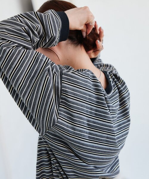 DISCOAT(ディスコート)の「【Enlude】ボーダーロンT《ユニセックス》(Tシャツ/カットソー・レディース・ライトベージュ/チャコールグレー/ブラウン・MEDIUM/LARGE)」の19枚目の写真