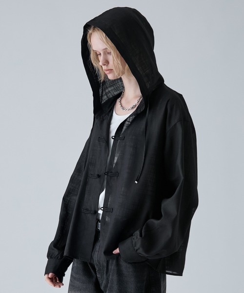 VELNUS(ベルナス)の「【VELNUS】Chinese Button Design Sheer Hooded Shirt Parka/チャイナボタンデザイン シアーフードシャツパーカー(シャツ/ブラウス・メンズ・ネイビー/ブラック・M/S/L)」の11枚目の写真