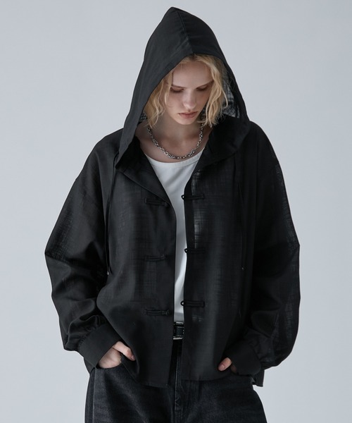 VELNUS(ベルナス)の「【VELNUS】Chinese Button Design Sheer Hooded Shirt Parka/チャイナボタンデザイン シアーフードシャツパーカー(シャツ/ブラウス・メンズ・ネイビー/ブラック・M/S/L)」の12枚目の写真