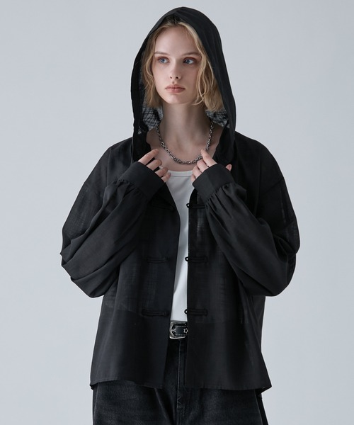 VELNUS(ベルナス)の「【VELNUS】Chinese Button Design Sheer Hooded Shirt Parka/チャイナボタンデザイン シアーフードシャツパーカー(シャツ/ブラウス・メンズ・ネイビー/ブラック・M/S/L)」の13枚目の写真