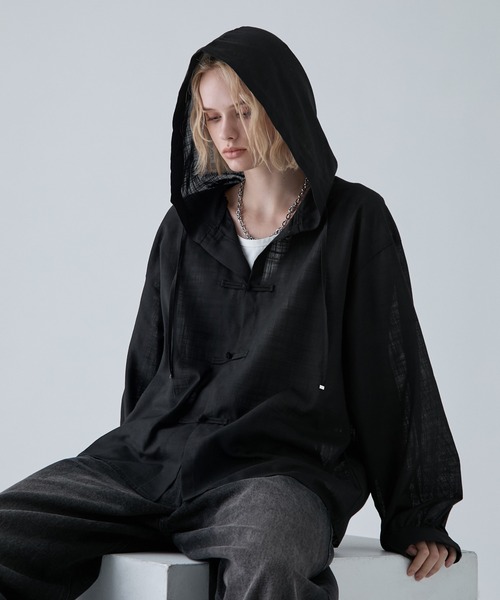 VELNUS(ベルナス)の「【VELNUS】Chinese Button Design Sheer Hooded Shirt Parka/チャイナボタンデザイン シアーフードシャツパーカー(シャツ/ブラウス・メンズ・ネイビー/ブラック・M/S/L)」の14枚目の写真