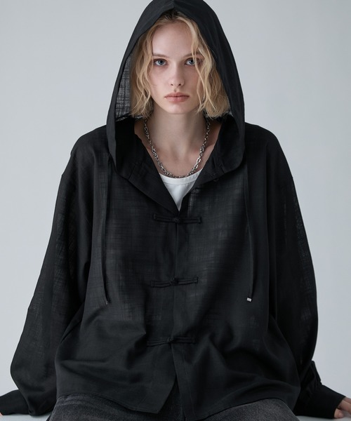 VELNUS(ベルナス)の「【VELNUS】Chinese Button Design Sheer Hooded Shirt Parka/チャイナボタンデザイン シアーフードシャツパーカー(シャツ/ブラウス・メンズ・ネイビー/ブラック・M/S/L)」の15枚目の写真