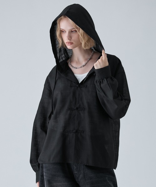 VELNUS(ベルナス)の「【VELNUS】Chinese Button Design Sheer Hooded Shirt Parka/チャイナボタンデザイン シアーフードシャツパーカー(シャツ/ブラウス・メンズ・ネイビー/ブラック・M/S/L)」の16枚目の写真