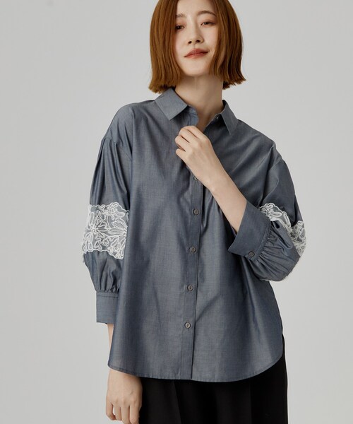 grove(グローブ)の「さりげなく華やぐ レースボリュームスリーブシャツ(シャツ/ブラウス・レディース・オフホワイト/ブラック/ネイビー系2/ダークグリーン/ネイビー・05/04/03/02)」の22枚目の写真