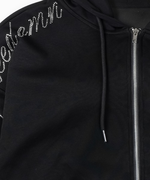 me+em select(ミームセレクト)の「【 セットアップ可能 】ラインストーンロゴダブルジップパーカー / Rhine stone logo double zip hoodie(パーカー・レディース・ブラック系1/ブラック・FREE)」の3枚目の写真