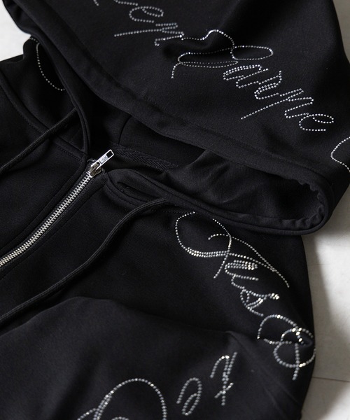 me+em select(ミームセレクト)の「【 セットアップ可能 】ラインストーンロゴダブルジップパーカー / Rhine stone logo double zip hoodie(パーカー・レディース・ブラック系1/ブラック・FREE)」の5枚目の写真