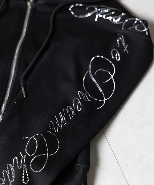 me+em select(ミームセレクト)の「【 セットアップ可能 】ラインストーンロゴダブルジップパーカー / Rhine stone logo double zip hoodie(パーカー・レディース・ブラック系1/ブラック・FREE)」の7枚目の写真
