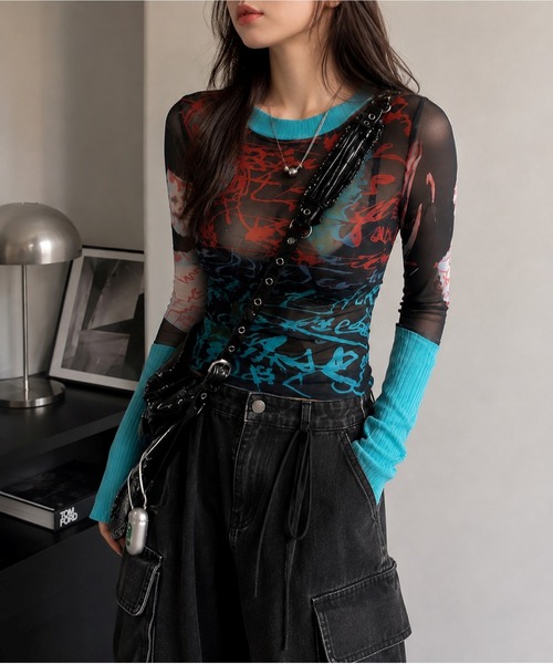 almo(アルモ)の「【Bls】 【ZL】【Bling Leads】クレリックプリント シアートップス(BL)(Tシャツ/カットソー・レディース・ブルー・FREE)」の5枚目の写真