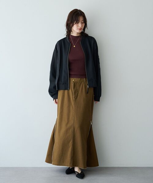 Editt by YECCA VECCA(エディットバイイェッカヴェッカ)の「異素材切替MA-1風ブルゾン(ブルゾン・レディース・カーキ/ブラック・FREE)」の17枚目の写真