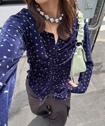 フロントシャーリングドットベロアトップス