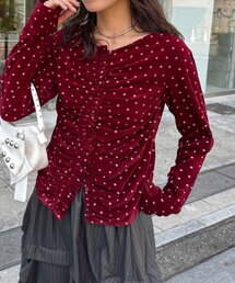 フロントシャーリングドットベロアトップス