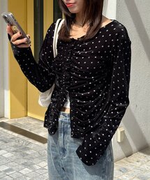 フロントシャーリングドットベロアトップス