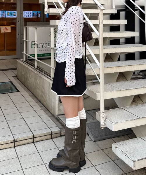 CIAOPANIC（チャオパニック）の「フロントシャーリングドットベロアトップス（Tシャツ/カットソー・レディース・ブラウン/ブラック/ホワイト/レッド/ネイビー・ONE SIZE）」の13枚目の写真