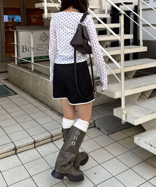CIAOPANIC（チャオパニック）の「フロントシャーリングドットベロアトップス（Tシャツ/カットソー・レディース・ブラウン/ブラック/ホワイト/レッド/ネイビー・ONE SIZE）」の14枚目の写真