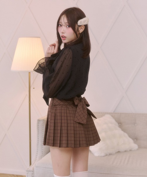 Rmine(アールマイン)の「ハートドット柄 ビッグボウタイ フリル シフォンブラウス(シャツ/ブラウス・レディース・ピンク/ブラック/ホワイト・FREE)」の14枚目の写真