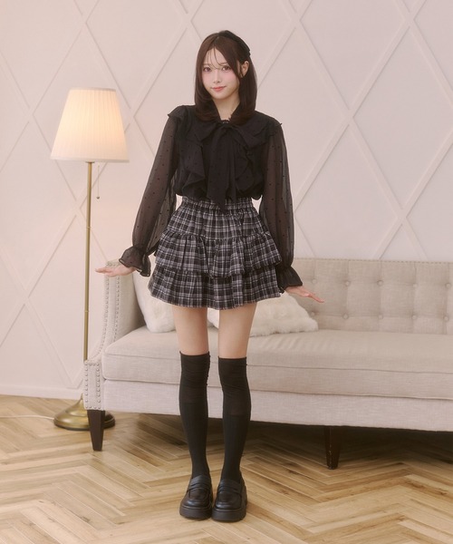 Rmine(アールマイン)の「ハートドット柄 ビッグボウタイ フリル シフォンブラウス(シャツ/ブラウス・レディース・ピンク/ブラック/ホワイト・FREE)」の17枚目の写真