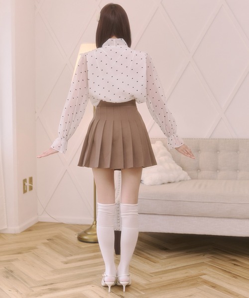 Rmine(アールマイン)の「ハートドット柄 ビッグボウタイ フリル シフォンブラウス(シャツ/ブラウス・レディース・ピンク/ブラック/ホワイト・FREE)」の10枚目の写真