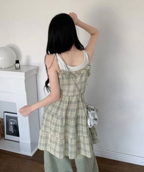 TUNE（チューン）の「【TUNE】チェックフリルワンピース（ワンピース・レディース・イエロー/ピンク・FREE）」の4枚目の写真