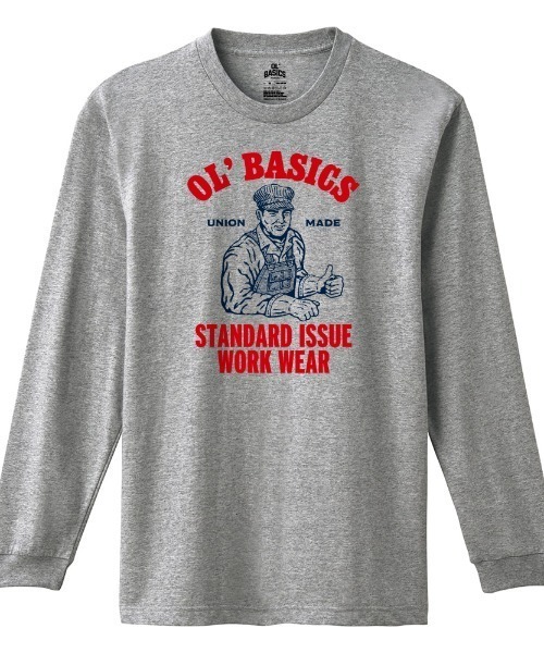 Ol' Basics(オールベーシックス)の「Ol' Basics(オール・ベーシックス) 長袖Tシャツ ロゴ イラスト ワーク プリント 袖リブ ロンT ロングTシャツ トップス カットソー メンズ ユニセックス(Tシャツ/カットソー・メンズ・ヘザーグレー/ブラック/ホワイト・M/L/XL)」の1枚目の写真