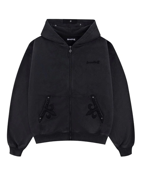 SUPPLIER(サプライヤー)の「SUPPLIER/サプライヤー Fleur Leather Patch Zip Hoodie フーディー パーカー(パーカー・メンズ・ブラック・XL)」の1枚目の写真
