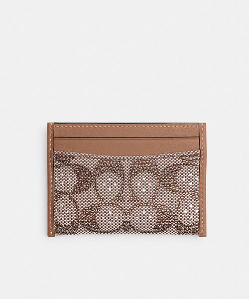 【美品】COACH コーチ シグネチャー ケース カード入れ ベージュ エッセンシャル カード ケース・クリスタル シグネチャー ジャカード