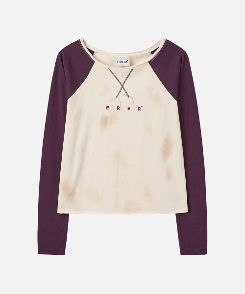 ERER（エルエル）の「ウォッシュドカラーブロック ロングスリーブ パープル（Tシャツ/カットソー・レディース・その他・2/1）」の2枚目の写真