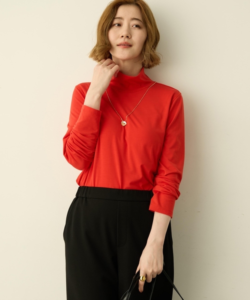 Petit Honfleur(プチオンフルール)の「アクセントステッチハイネックプルオーバー【無地・ボーダー】(Tシャツ/カットソー・レディース・レッド/ネイビー/サックスブルー/グレー・M/L)」の8枚目の写真