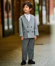 BeBe（ベベ）の「TRトロノーカラージャケット+ロングパンツ セットアップ(90~130cm)（スーツセット）」