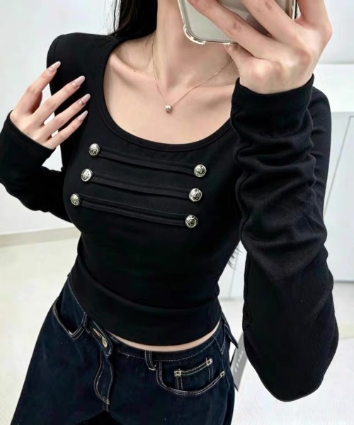 ViViDAY(ビビデー)の「ナポレオンデザイン長袖トップス(Tシャツ/カットソー・レディース・グレー/ブラック・M)」の4枚目の写真