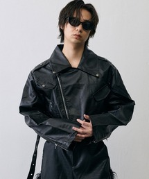 Shoowtime（ショウタイム）の「Grunge Flare Sleeve Cropped Leather Jacket / グランジ フレアスリーブ クロップド レザージャケット（ライダースジャケット）」