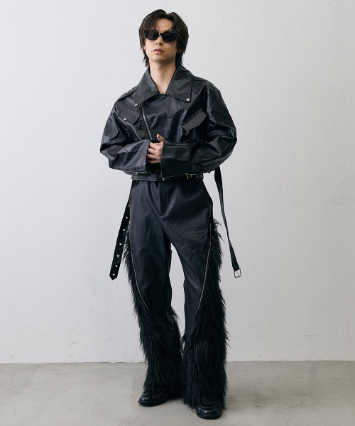 Shoowtime(ショウタイム)の「Grunge Flare Sleeve Cropped Leather Jacket / グランジ フレアスリーブ クロップド レザージャケット(ライダースジャケット・メンズ・ブラック・MEDIUM/X-LARGE/LARGE)」の10枚目の写真