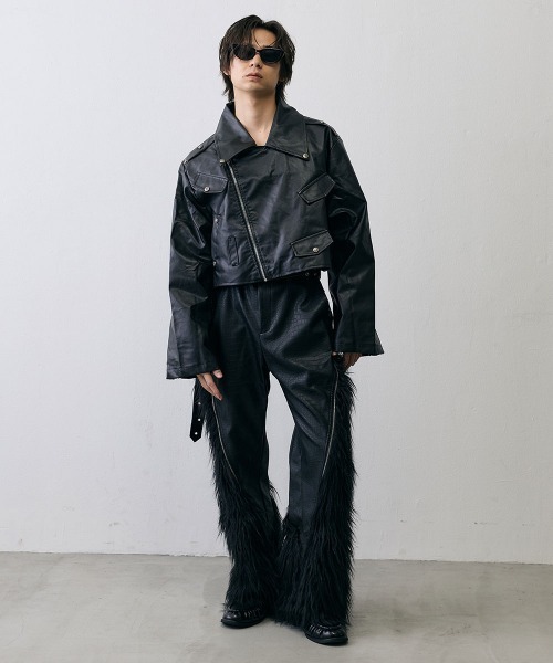 Shoowtime(ショウタイム)の「Grunge Flare Sleeve Cropped Leather Jacket / グランジ フレアスリーブ クロップド レザージャケット(ライダースジャケット・メンズ・ブラック・MEDIUM/X-LARGE/LARGE)」の11枚目の写真