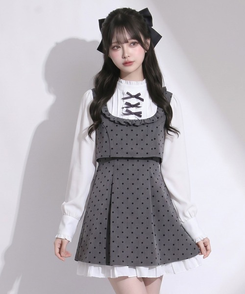 夢展望(ユメテンボウ)の「【ZOZO限定】セットアップ風プチハイドッキングワンピース【大きいサイズ有り】(ワンピース・レディース・グレー/ネイビー/ブラック/チェック・M-L/LL~3L/L~LL)」の1枚目の写真
