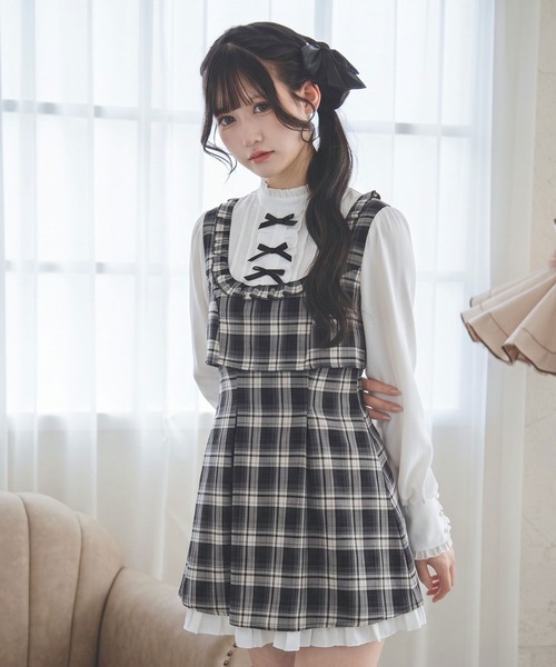 夢展望(ユメテンボウ)の「【ZOZO限定】セットアップ風プチハイドッキングワンピース【大きいサイズ有り】(ワンピース・レディース・グレー/ネイビー/ブラック/チェック・M-L/LL~3L/L~LL)」の4枚目の写真