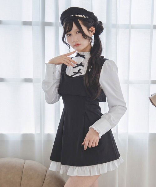 夢展望(ユメテンボウ)の「【ZOZO限定】セットアップ風プチハイドッキングワンピース【大きいサイズ有り】(ワンピース・レディース・グレー/ネイビー/ブラック/チェック・M-L/LL~3L/L~LL)」の2枚目の写真