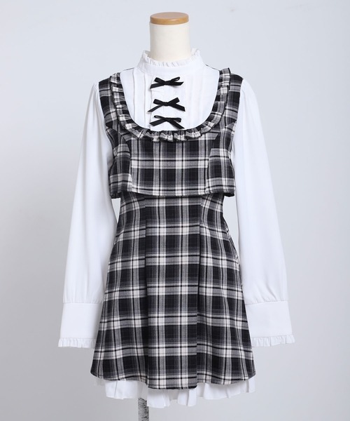 夢展望(ユメテンボウ)の「【ZOZO限定】セットアップ風プチハイドッキングワンピース【大きいサイズ有り】(ワンピース・レディース・グレー/ネイビー/ブラック/チェック・M-L/LL~3L/L~LL)」の11枚目の写真