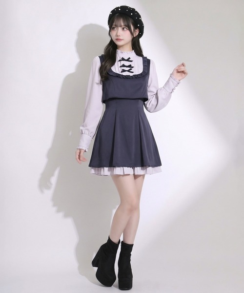 夢展望(ユメテンボウ)の「【ZOZO限定】セットアップ風プチハイドッキングワンピース【大きいサイズ有り】(ワンピース・レディース・グレー/ネイビー/ブラック/チェック・M-L/LL~3L/L~LL)」の5枚目の写真