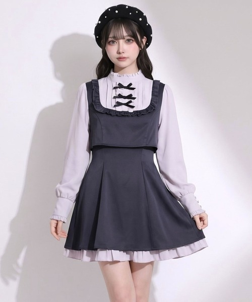 夢展望(ユメテンボウ)の「【ZOZO限定】セットアップ風プチハイドッキングワンピース【大きいサイズ有り】(ワンピース・レディース・グレー/ネイビー/ブラック/チェック・M-L/LL~3L/L~LL)」の6枚目の写真
