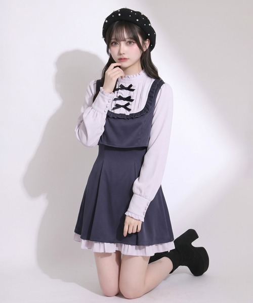 夢展望(ユメテンボウ)の「【ZOZO限定】セットアップ風プチハイドッキングワンピース【大きいサイズ有り】(ワンピース・レディース・グレー/ネイビー/ブラック/チェック・M-L/LL~3L/L~LL)」の7枚目の写真