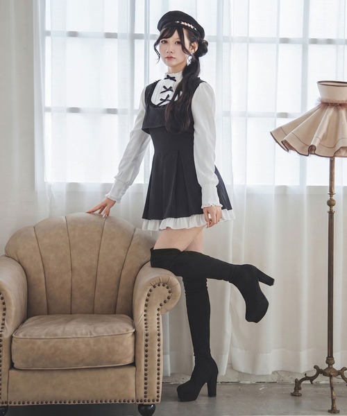 夢展望(ユメテンボウ)の「【ZOZO限定】セットアップ風プチハイドッキングワンピース【大きいサイズ有り】(ワンピース・レディース・グレー/ネイビー/ブラック/チェック・M-L/LL~3L/L~LL)」の8枚目の写真