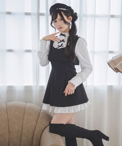 夢展望(ユメテンボウ)の「【ZOZO限定】セットアップ風プチハイドッキングワンピース【大きいサイズ有り】(ワンピース・レディース・グレー/ネイビー/ブラック/チェック・M-L/LL~3L/L~LL)」の9枚目の写真