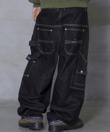 XP346 90s ロールアップ ルーズフィット カーペンターワーク デニムパンツ (BLACK)