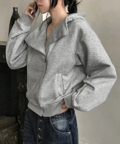 Aelina(エリナ)の「ジップアップパーカー(パーカー・レディース・グレー/ブラック・FREE)」の8枚目の写真